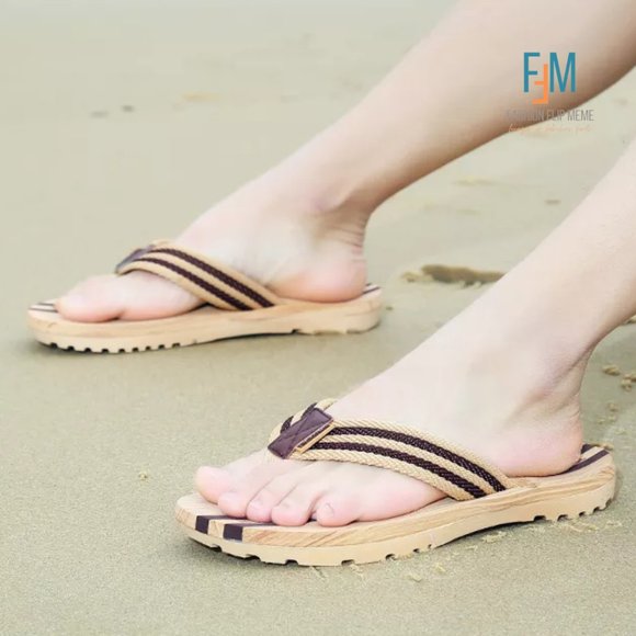 Unisex Soft Wood Grain Look Luxe Thong Flip Flop Slippers - Picture 3 of 6